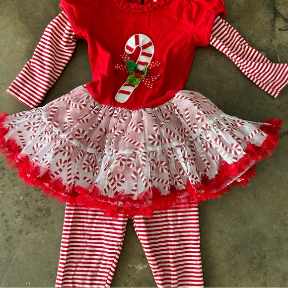 Rare, Too! Christmas Candy Cane Red and White 2-pc Dress & Leggings | Size 3T - Picture 8 of 16